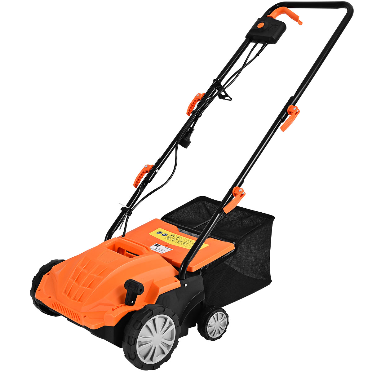 Escarificador Eléctrico 2 en 1 con Cable de 12 Amperios Capacidad de Bolsa 40L Ajustable de 3 Posiciones y 2 Cuchillas Extraíbles Naranja Costway