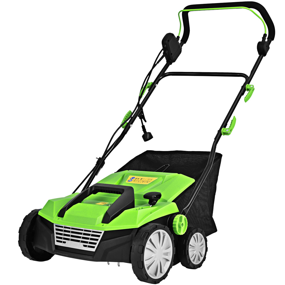 Escarificador Eléctrico 2 en 1 con Cable de 13 Amperios Capacidad de Bolsa 50L Ajustable de 4 Posiciones y 2 Cuchillas Extraíbles Verde Costway