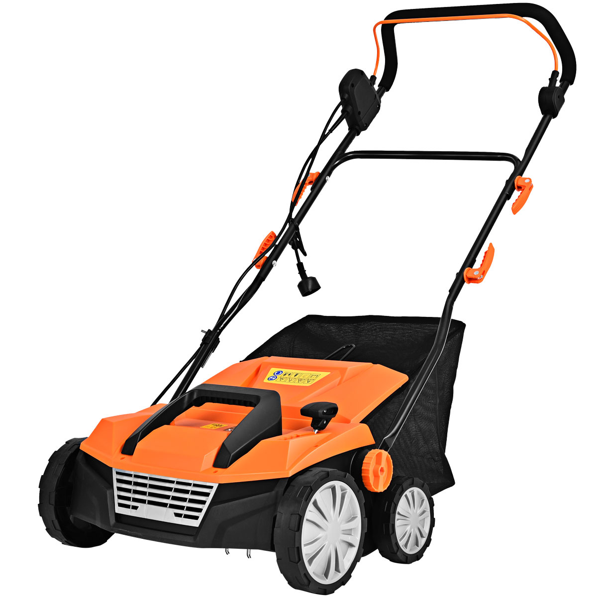 Escarificador Eléctrico 2 en 1 con Cable de 13 Amperios Capacidad de Bolsa 50L Ajustable de 4 Posiciones y 2 Cuchillas Extraíbles Naranja Costway
