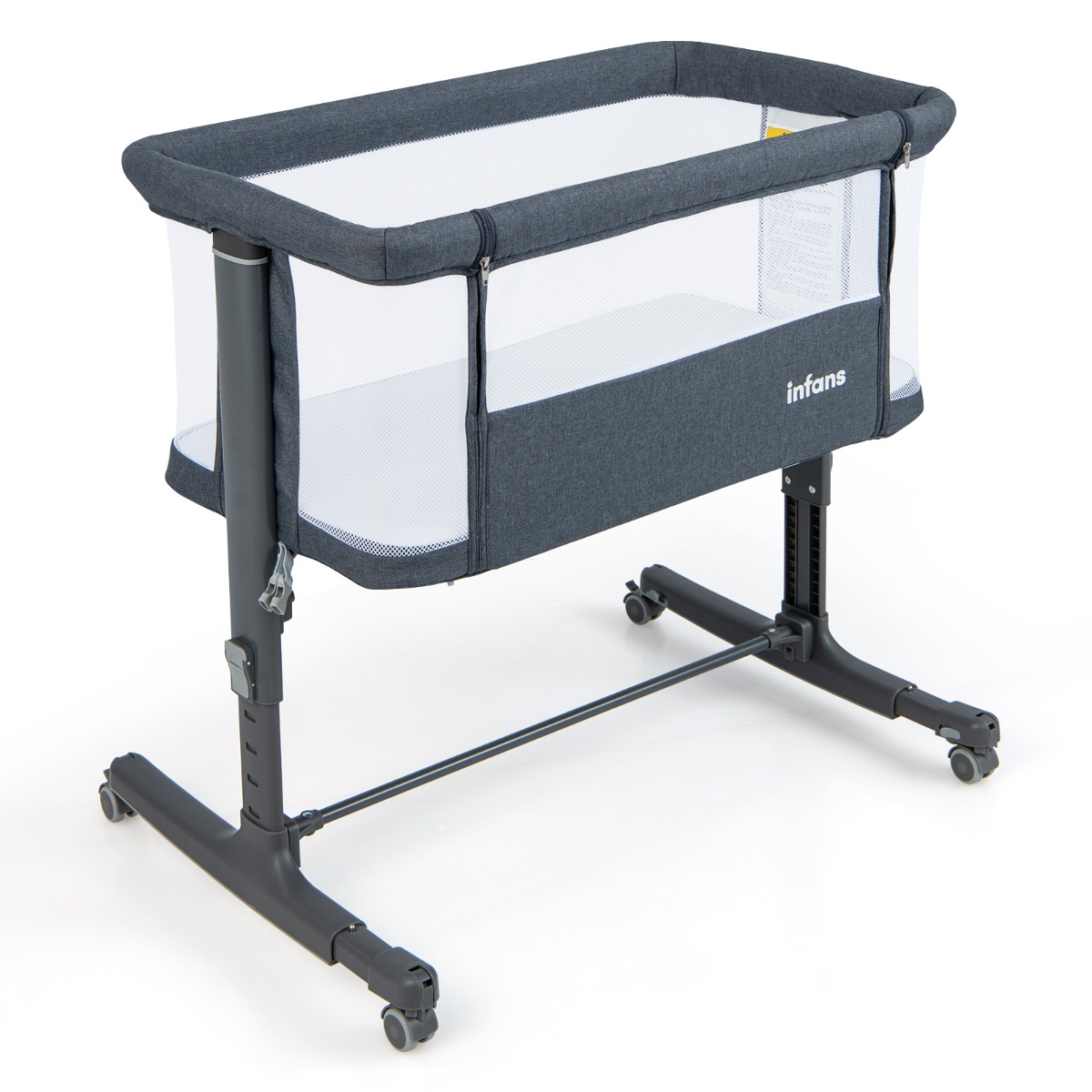 3 en 1 Cuna Infantil de Viaje con Altura Ajustable en 5 Niveles Inclinación de 10° Colchón Transpirable Bolsa para Bebés Gris Oscuro Costway