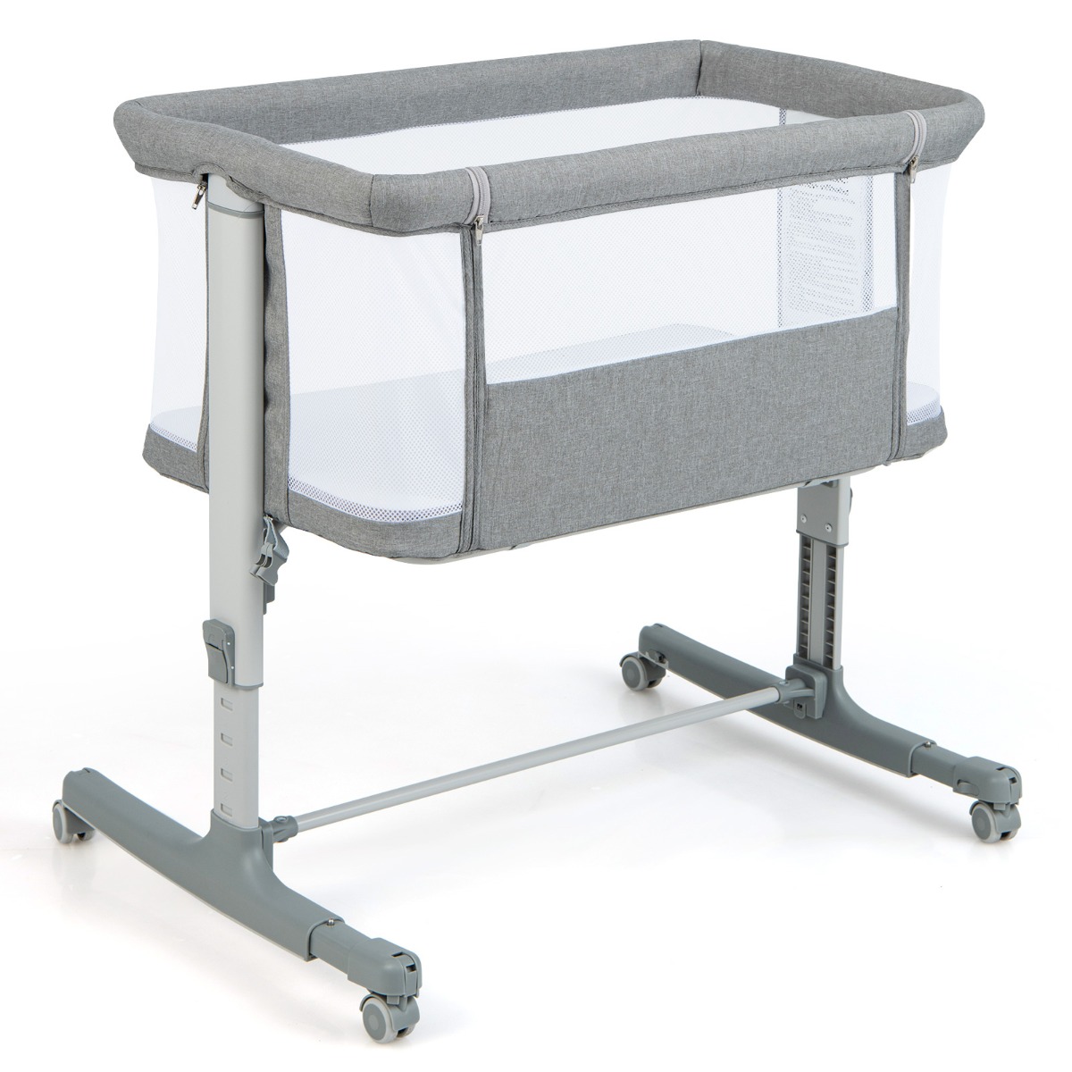 3 en 1 Cuna Infantil de Viaje con Altura Ajustable en 5 Niveles Inclinación de 10° Colchón Transpirable Bolsa para Bebés Gris Claro Costway