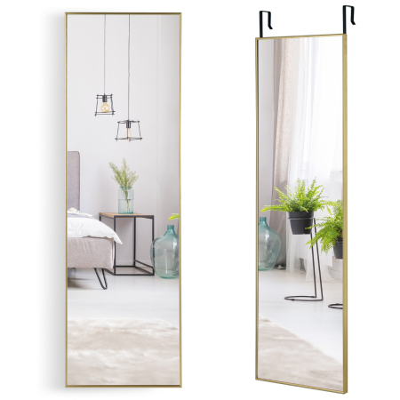 Espejo de Cuerpo Entero para Pared con 2 Set de Ganchos Regulables para  Habitación Baño Entrada Negro 107 x 1,5 x 36,5 cm - Costway