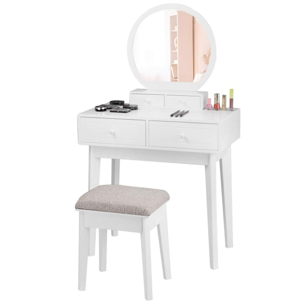 Espejo de tocador con luces, escritorio de tocador con cajones grandes,  mesa de tocador de maquillaje con estación de carga, juego de tocador blanco