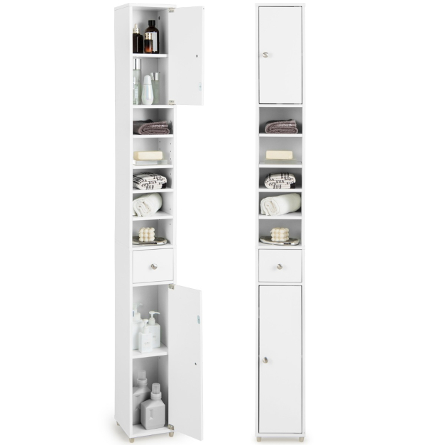 Bellemave Armario de almacenamiento alto para baño, armarios de  almacenamiento independientes con cajón y estante ajustable, armario alto  estrecho