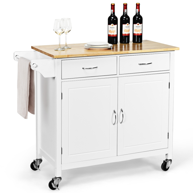 HOMCOM Carrito de bar isla de cocina con ruedas con estante de  vino de 9 botellas, carrito de cocina pequeño con cajón ancho, armarios de  almacenamiento de cocina, encimera de madera