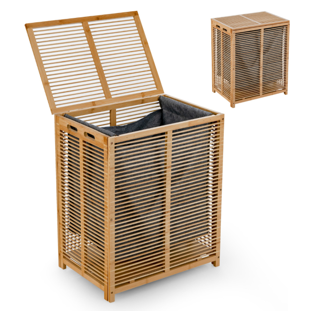 StorageWorks Cesta grande para la ropa sucia con tapa, cesta de lavandería  de 100 litros de altura con asas de bambú y 2 bolsas interiores extraíbles