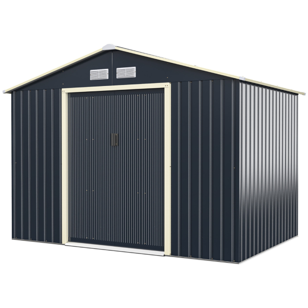 Cobertizo de almacenamiento de jardín de metal para garaje, 9 x 4 pies,  herramienta de acero para casa, patio, césped, puertas correderas dobles