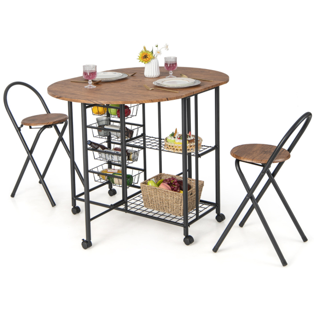 Mesa plegable de pared, mesa plegable de metal de madera, con 2 sillas,  estante de almacenamiento grande, mesa de comedor pequeña para 2 personas