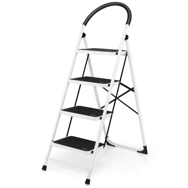 Escalera plegable de 4 escalones con pedal antideslizante, escalera de  cocina portátil de aluminio, adecuada para la oficina del hogar, capacidad  de