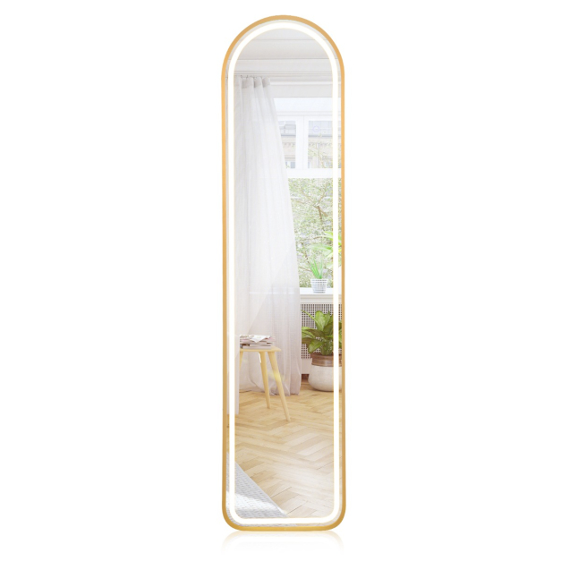Espejo de Cuerpo Entero de Pie o de Pared con Cristal Inastillable para  Dormitorio Salón Vestíbulo 160 x 40 cm Oro - Costway