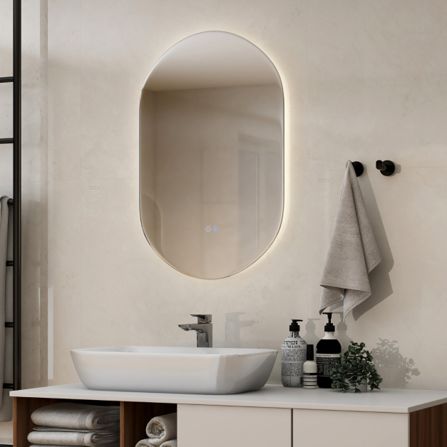 Armario con Espejo para Baño con Luz LED Antivaho con Estantes