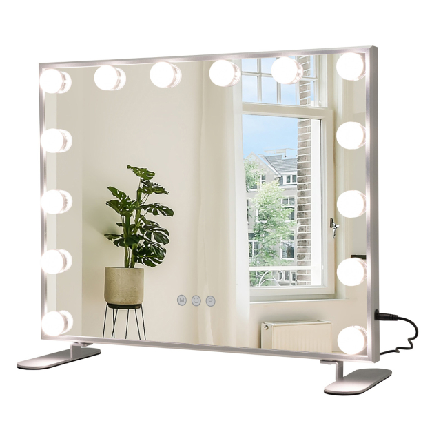 Espejo Maquillaje con Luces LED 2 en 1 de Mesa & de Pared Espejo Tocador  Rectangular con 3 Modos de Iluminación Control Táctil 50 x 40 cm - Costway