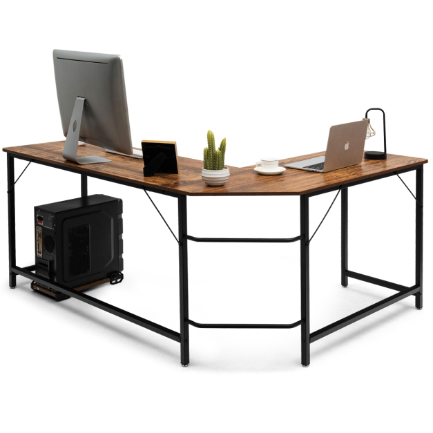 Escritorio esquinero en forma de L, mesa de estudio, trabajo con una  bandeja extraíble para teclado y 2 estantes abiertos, escritorios de  oficina en