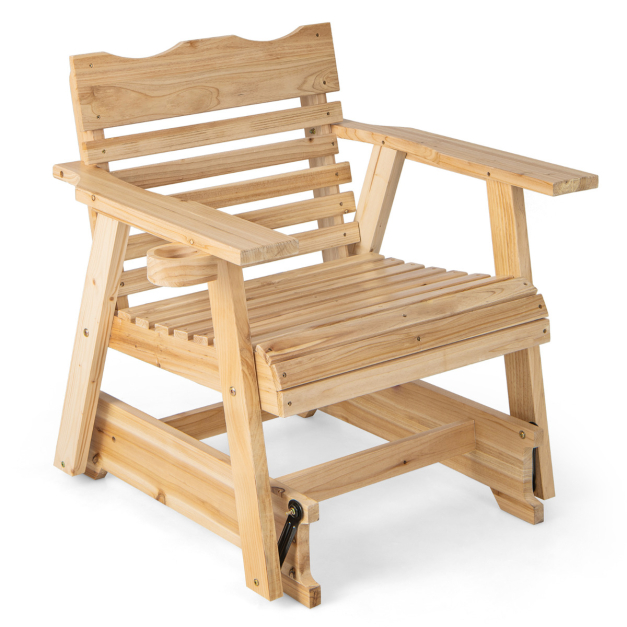 Mecedora de madera de gravedad cero, silla mecedora de madera para  exteriores, estructura de madera maciza, silla individual para patio,  terraza