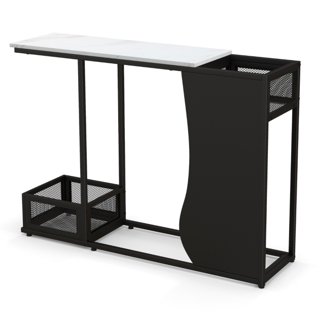 Mesa auxiliar negra de 2 niveles con sofá de almacenamiento para sala de  estar, marco de metal y mesa auxiliar de escritorio de madera
