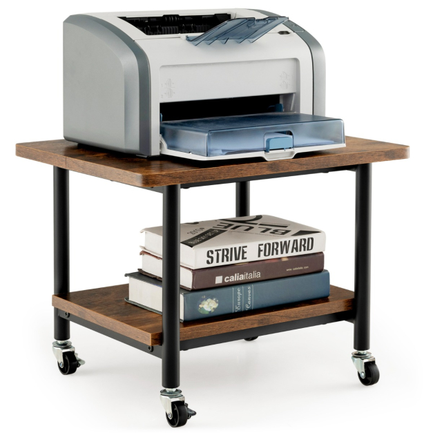 Mesa para Impresora con 4 Ruedas y Mecanismo de Bloqueo Carrito Rodante con  Estante 49 x 40 x 38 cm - Costway