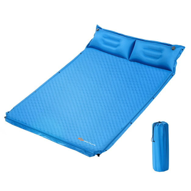 Colchón de Camping Autoinflable en Espuma para 2 Personas Senderismo  Vacaciones Azul 187 x 130 x 4 cm - Costway