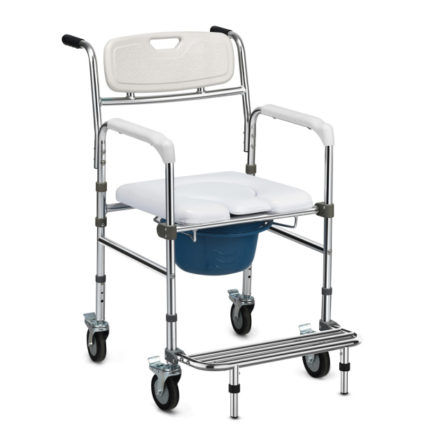  Silla de ruedas para ducha de ancianos, 350 libras al lado de  los comodidades, silla de transporte de orinal de ducha, silla de ruedas de  baño ajustable, reposapiés abatible, perfecto para