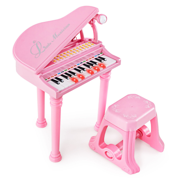 Teclado de Piano Electrónico para Niños de 31 Teclas con Taburete Piano de  Juguete Portátil con Micrófono LED 35 x 30 x 55 cm - Costway
