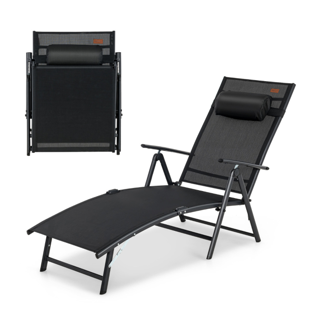 Tangkula Silla tumbona plegable para exteriores, silla reclinable ligera  con 7 posiciones de respaldo ajustables, patio reclinable playa con cojín