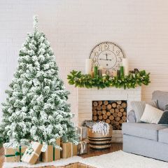 Costway 1,4m Árbol de Navidad con 400 Ramas Abeto Artificial Nevado con Agujas en PVC de Alta Calidad y Sólida Base de Metal