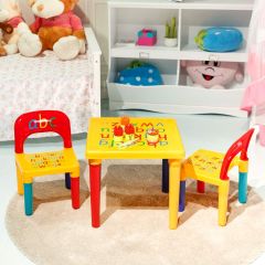 Costway Conjunto de mesa con 2 sillas para niños Conjunto de muebles infantiles multicolores