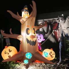 Costway 180 cm Árbol de Halloween Inflable con Vampiros Calabazas Búhos Setas Decoración con Luces LED y RGB para Interior Exterior