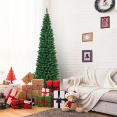 Costway 210 cm Árbol de Navidad Agujas en PVC Estructura con Bisagras Base de Metal Decoración para Casa Oficina Tiendas