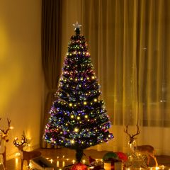 Costway 180 cm Árbol de Navidad de Fibra Pre-Iluminado Luces LED 8 Modos de Flash Árbol Artificial Decorativo para Hogar Oficina Tienda