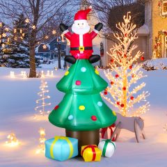 Costway 210 cm Árbol de Navidad Inflable con Papá Noel con Luces LED Soplador de Aire Decoración Navideña de Interior y Exterior