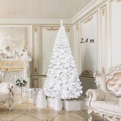 Costway 2,4m Árbol de Navidad con Base Metálica Material PVC Abeto Artificial Blanco para Hogar 