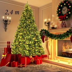Costway 2,4m Árbol de Navidad Iluminación con Soporte Abeto Artificial Decoración para Navidad Hogar Fiesta Verde