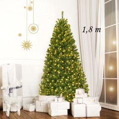 Costway 1,8m Árbol de Navidad Artificial con Soporte LED Cadena de Luces 2 Tipos Decoración para Navidad Hogar Fiesta
