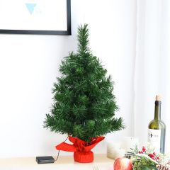 Costway 60 cm Mini Árbol de Navidad para Escritorio con Luces LED Base de Cemento Abeto Navideño Iluminado Decorativo