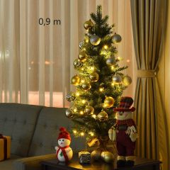 Costway 90 cm Árbol de Navidad Artificial con 50 Luces LED y Temporizador 363 Ramas Base Estable Decoraciones