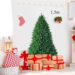 Costway 1,5m Árbol de Navidad No Iluminado con 600 Ramas Abeto Artificial con Base de Metal Resistente Verde
