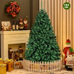 Costway 1,8m Árbol de Navidad Árbol Artificial con Base en Metal Resistente Plegable Árbol en PVC para fiesta casa Mercados Verde