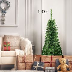 Costway 1,35m Árbol de Navidad  Nevado con 226 Ramas Base Sólida de Metal y Luces LED para Casa Oficina Hotel