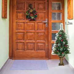 Costway 1,2m Árbol de Navidad con Ramas Brillantes Decoración para Entrada con Base Estable Piñas Decorativas y Bayas Rojas