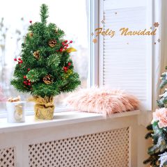 Costway 60cm Árbol de Navidad con Base Estable de Cemento y Lino Perfecta Decoración de Interior para Mesas y Escritorios