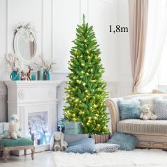 Costway 1,8m Árbol de Navidad Iluminado con 743 Ramas 250 Luces Blancas y Cálidas Fácil de Montar Perfecto Como Decoración Verde