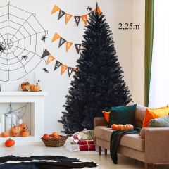 Costway 2,25m Árbol de Navidad con Decoraciones de Halloween 1258 Ramas no Iluminado con Base Sólida de Metal 