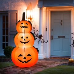 Costway 3 Calabazas Inflables Apilables con Luz LED y Rotor Impermeable Decoración para Halloween Interior y Exterior Naranja 180 cm