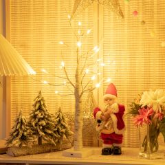 Costway 60 cm Árbol de Abedul Artificial Árbol de Navidad Iluminado a Batería con 24 Luces Led Cálidas Decoración para Casa Boda Blanco