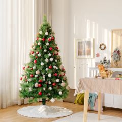 Costway 180 cm Árbol de Navidad Iluminado Pino Realístico con Bisagras Artificial con 350 Luces Led 777 Agujas de Pino Hojas en PVC