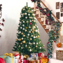 Costway 180 cm Árbol de Navidad Artificial con 1130 Ramas Base Plegable de Metal Árbol con 3 Secciones de Bisagra Decoración Navideña Verde