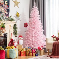 Costway 180 cm Árbol de Navidad Artificial Iridiscente Árbol Decorativo Realístico con 472 Ramas Nuevo PVC Base Plegable de Metal Rosa