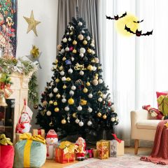 Costway 180 cm Árbol de Navidad Artificial con 1477 Ramas Base Plegable de Metal Árbol Decorativo de Bisagra Fácil de Montar Negro