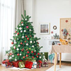 Costway 150 cm Árbol de Navidad Artificial de Bisagra en PVC con Ramas Base Plegable de Metal Decoración Festiva para Casa Escuela Tienda