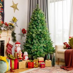 Costway 180 cm Árbol de Navidad Artificial No Iluminado con Bisagra 787 Ramas en PE y PVC Base Plegable de Metal Decoración Festiva Verde
